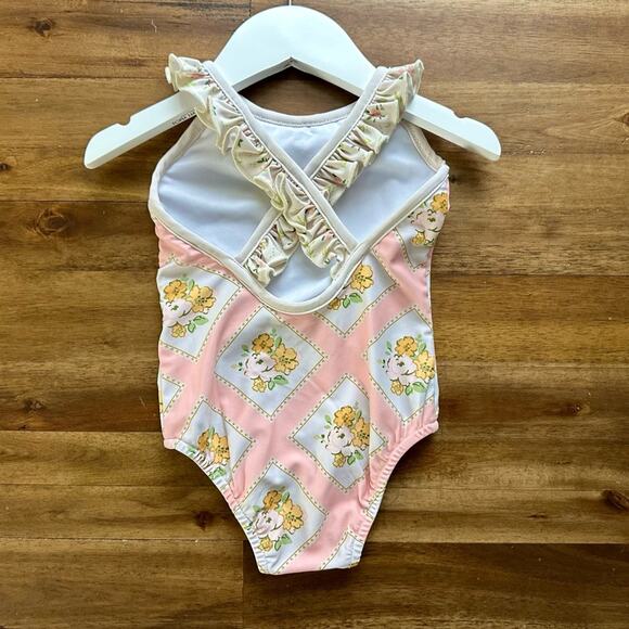 NEW SweetHoney Mary One Piece Swimsuit Sandy Beach Floral Pink Yellow Ruffle 2T - Picture 5 of 8